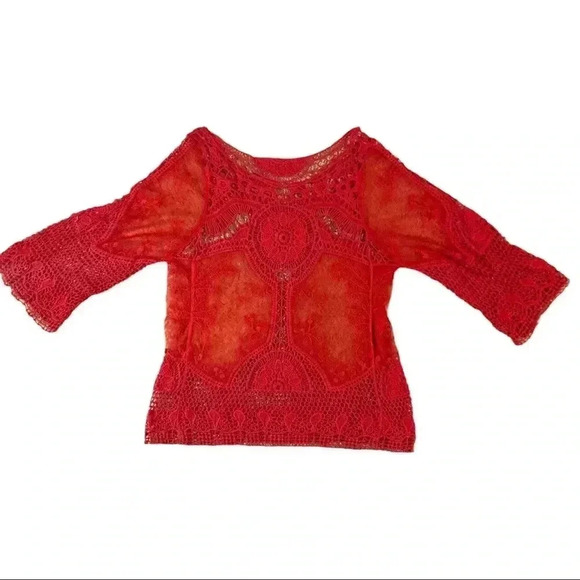 Women’s Red sunburst Crochet Knit top cover up, layering piece - Picture 8 of 8